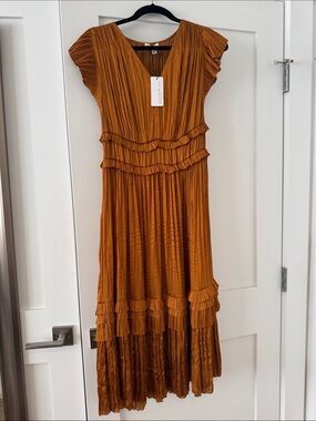 Pleated Ruffle Maxi Dress in Rust- Current Air